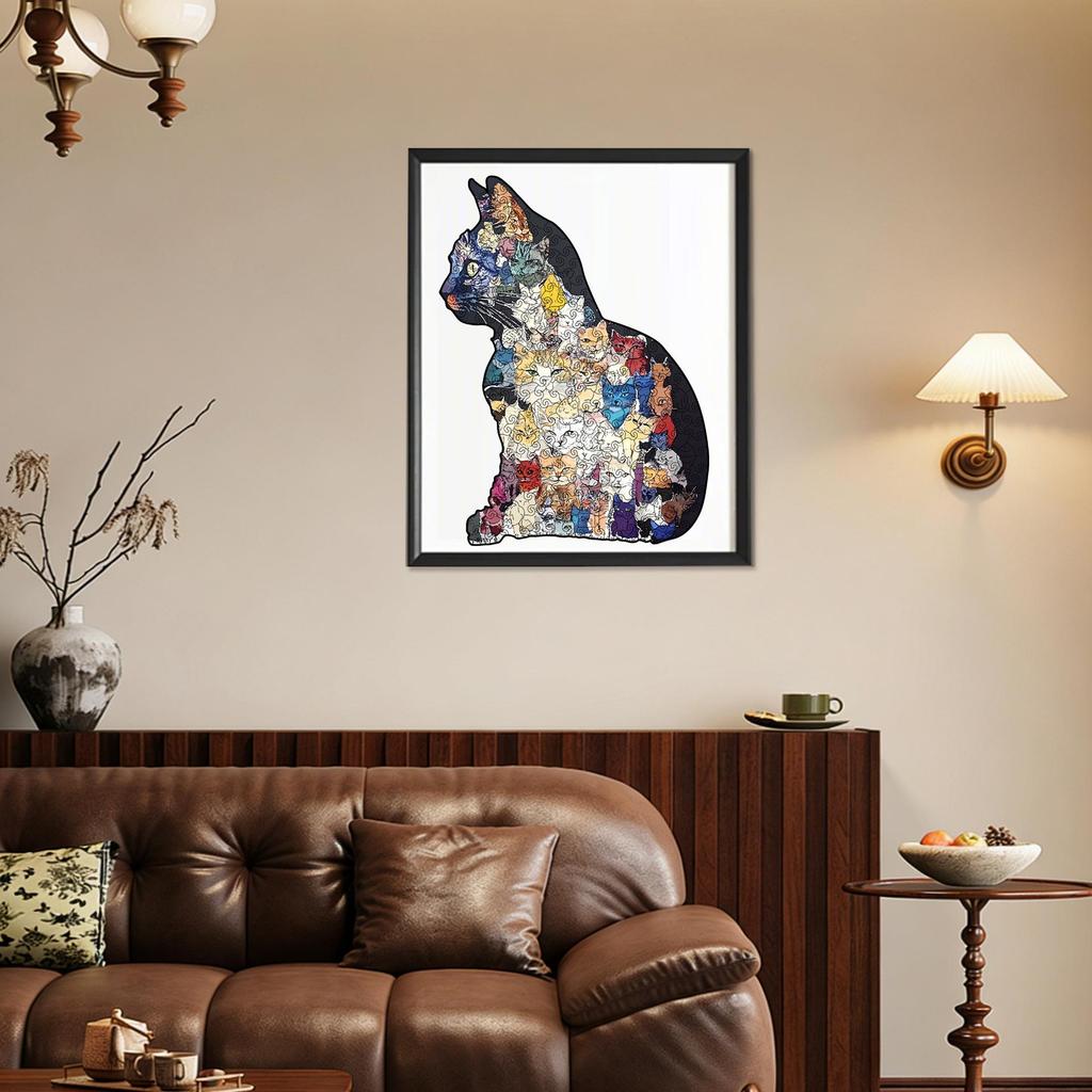 Wacocetoy Cross-Border Cat Collage Irregular Wooden Jigsaw Puzzle: Challenging Money Box Style