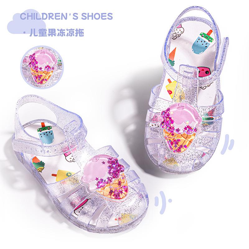 Girls' Roman Hollowed-out Princess Sandals For Summer Children's Jelly Shoes With Anti-Slip Head Cover Beach Shoes