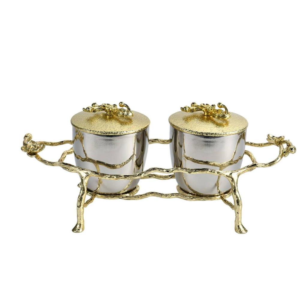 Condiment Jar with Stand Stainless Steel Jars GoldenHuedTone Seasoning Pot Rack for