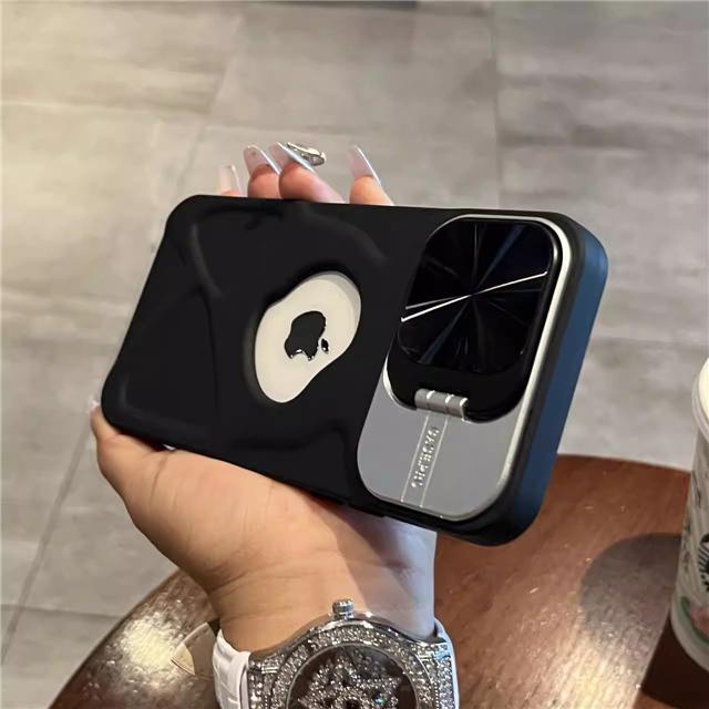 For iPhone 16 Pro Max Luxury Hollow Out Lens Dazzling Holder Stand Phone Case For iPhone 12 13 14 15 Plus Soft Protective Cover
