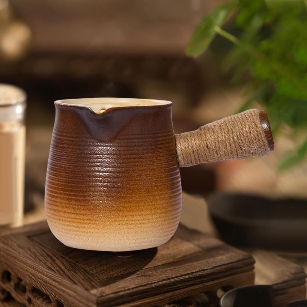 Ceramic Teapot Blooming and Loose Tea Kettle Maker with Rope Wrapped Handle for Boiling