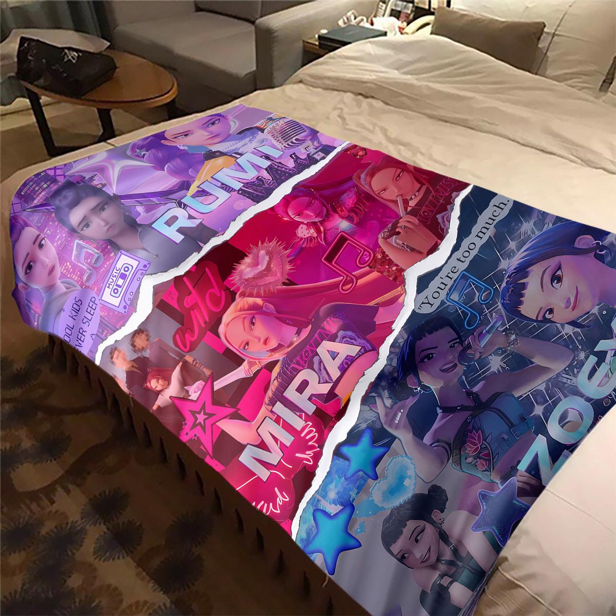 

KPop Demon Hunters Cartoon Flannel Blanket Print, Warm Soft for Sofa Bed Chair, Perfect for Travel -HYQ12 75x90cm