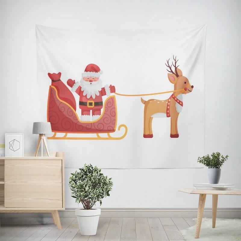 Weihnachten Neujahr Rentierschlitten Muster Wandteppich Wohnzimmer Sofa Auto Innenraum Dekowandteppich