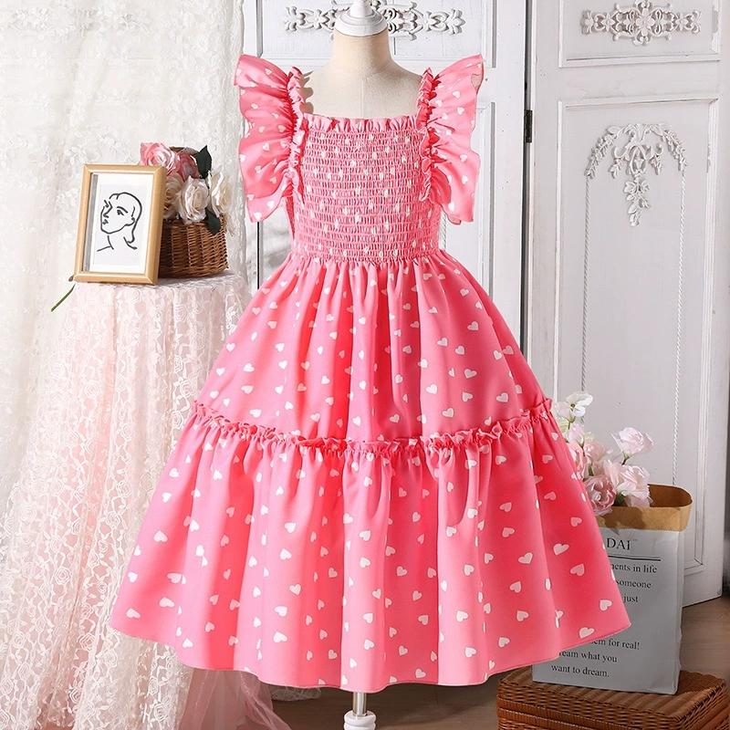 

Girl Sleeveless Polka Dots Dress Children Kid Casual Summer Beach Sundress Princess Dresses Clothes 10Y розовый