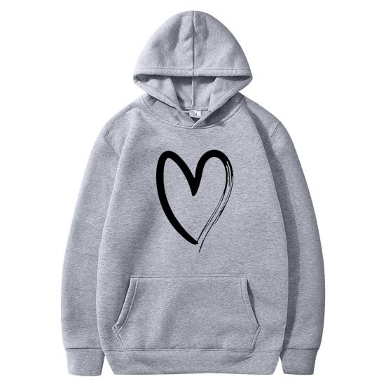 Women's Heart Print Hoodies Fall Long Sleeve Drawstring Pullover Top Oversized Fleece Lined Sweatshirt with Pocket