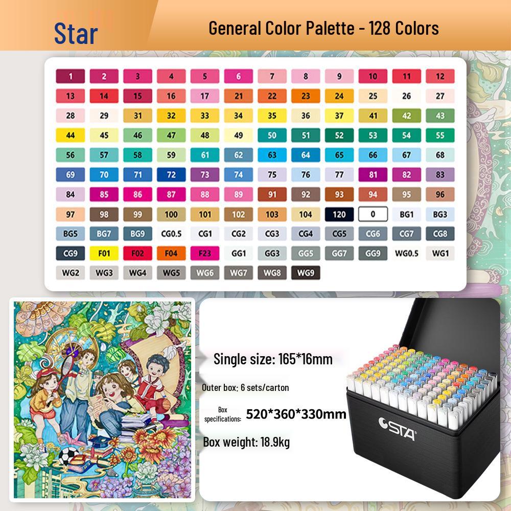 Sta 3212BR 168-Color Soft Tip Oil-Based Anime Markers Set