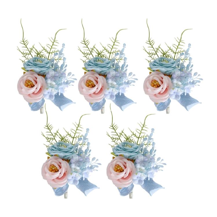 Set of 5 Rose Wedding Boutonniere Set Handmade Corsages Pins for Grooms and Bridals Party Elegant Suit Accessories