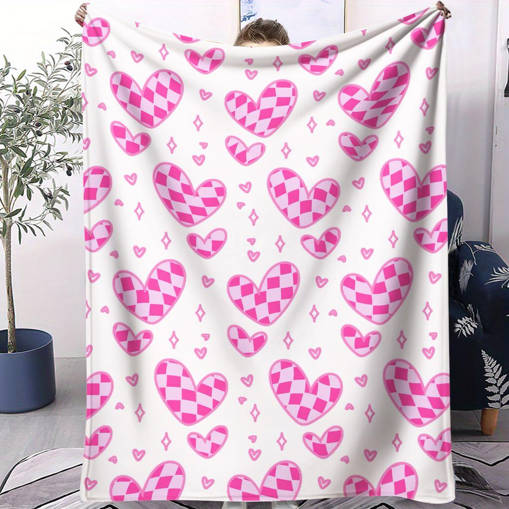 Vintage Sweetheart Bow,Heart&Shark Full-Print Fleece Blanket for Adult Quality Super Soft Warm Blanket for Travel Office Home