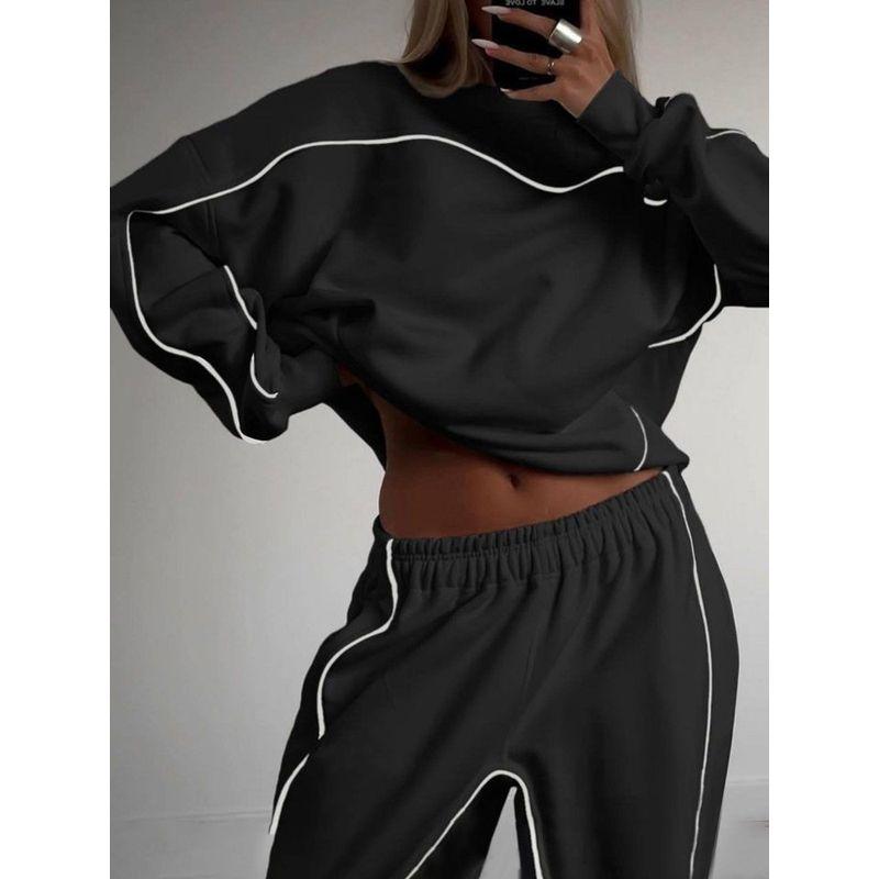 

Западный стиль Новая мода Повседневный Свободный с круглым вырезом С длинным рукавом Толстовка Брюки Комплект Топ и Брюки Комплект Black XL