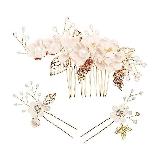 3-Piece Set Pearl Flower Hair Pins & Kanzashi Hair Accessories for Women - Elegant Handmade Designs for Formal Occasions, Kimono, and Everyday Wear