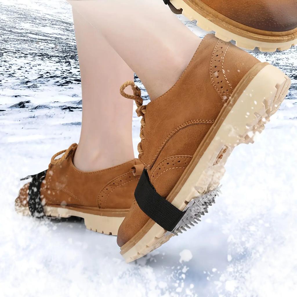 2pcs Adjustable Stainless Steel Snow Claw Ice Grippers with System - Heavy-Duty Winter Climbing, Walking, Driving Grips