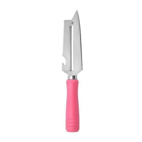 

Multifunctional Vegetable Peeler with Comfort Handle Stainless Steel Curved Blade Built-in Bottle Opener Kitchen Tool for Apples Carrots Cucumbers рожевий