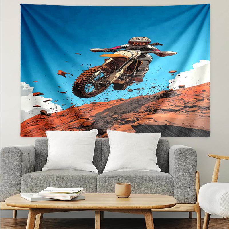 off-road-motorcycles Print Tapestry, Backdrop, Easy Setup, Ideal for Bedroom, Office & Living Room, with Aesthetic Wall Hanging Decor.