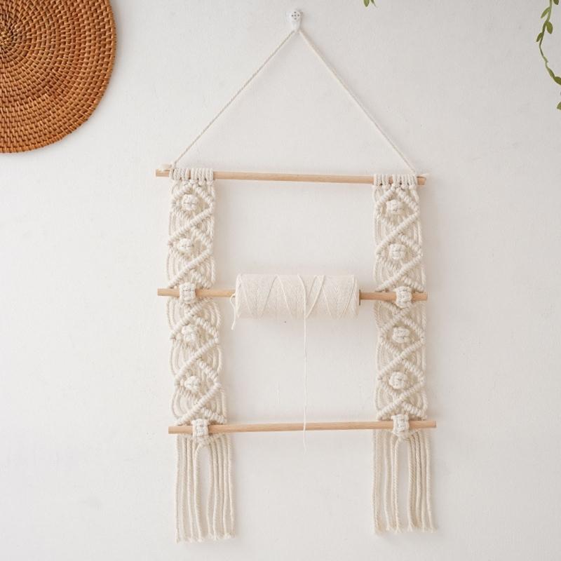Hand Woven Tapestry Storage Holder Wood Cotton Rope Bowknot Hairpins Headband