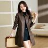 Leather Jacket Women's Spring and Autumn New Medium and Long Clothing Retro Waist Slim Leather Coat