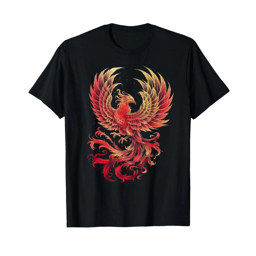 Phoenix Full Moon Rejuvenating Bird T Shirt Vintage Washed Soft Breathable Casual Top For Everyday Wear Stylish Streetwear