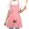 1-Pack Cute Bear Bib Apron Cartoon Design Polyester Stripes Cooking Apron with 2 Pockets Women Men Housework Cleaning Apron Kitchen Apron for Chef