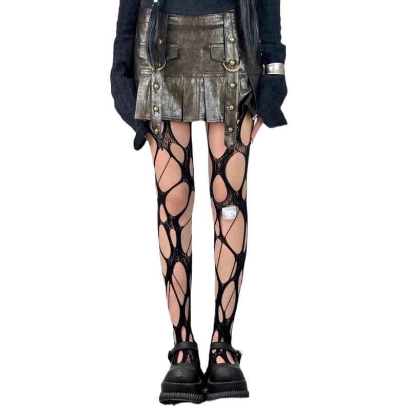 Holey Irregular Fishnet Tights - Y2K Punk Subculture Style for Hot Girl