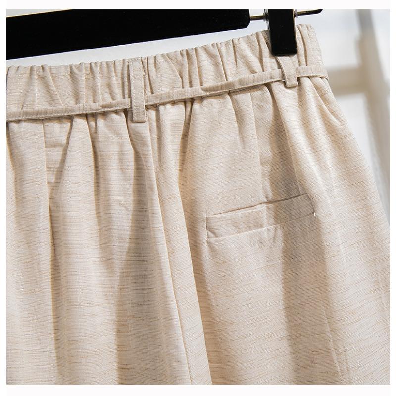 DIMANAF 2026 Spring Summer New Plus Size Women Long Pants Linen Loose Casual Elastic Waist Fashion Lady Bottoms Clothing