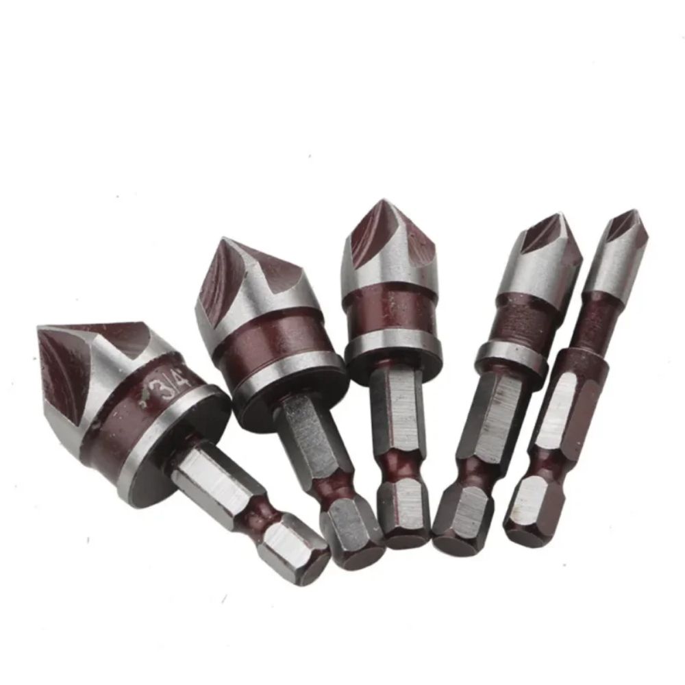 5PCS 1/4 3/8 1/2 5/8 3/4inch Countersunk Bits Multi-Size Deburring Bit Countersink Bits  Plastic