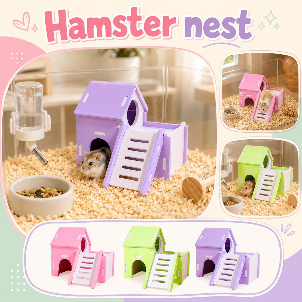 Hamster Habitat Wooden Small Animal House with Ramp and Multiple Levels for Small Pets Indoor Use Suitable for Hamsters Gerbils and Mice