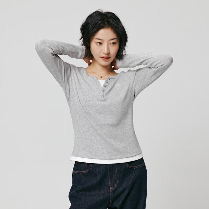 Hotwind Women's Faux Two-Piece Long Sleeve V-Neck T-Shirt