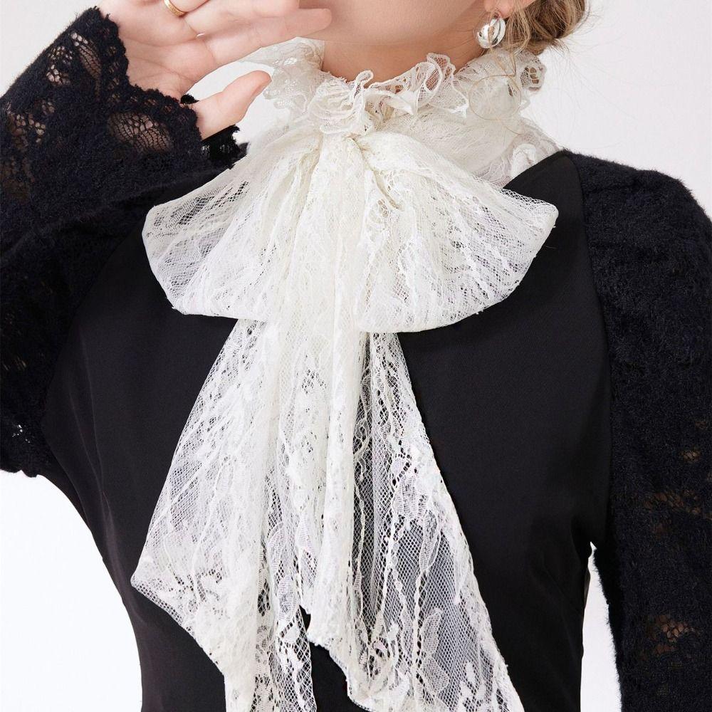 Detachable Bow Lace Collar Vintage Ruffled edge Collar Cameo Lace Fake Collar  Wedding