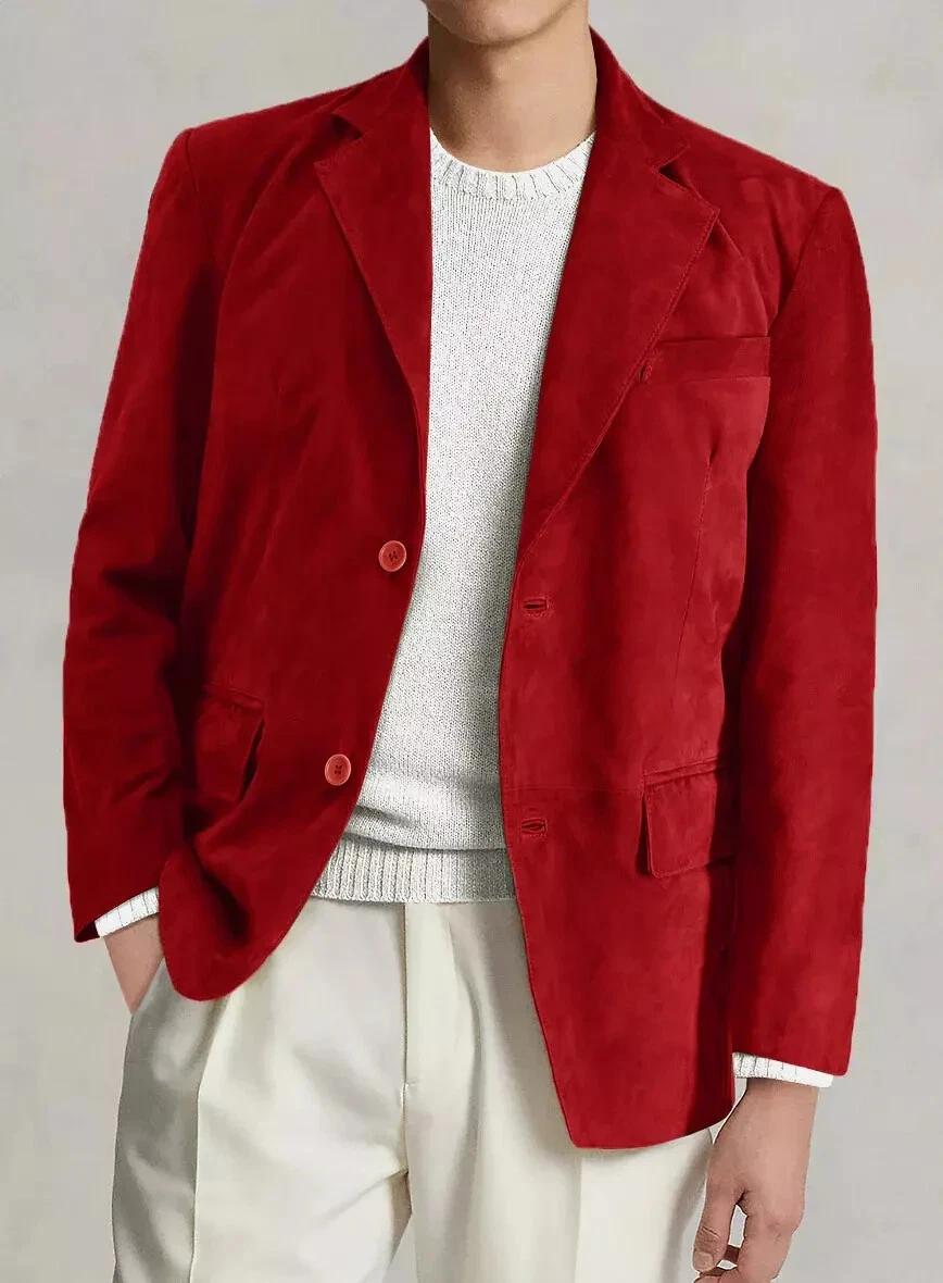 

Stylish Formal Wedding Men s Blazer Suede Red Handmade Genuine Leather Lambskin 3XL