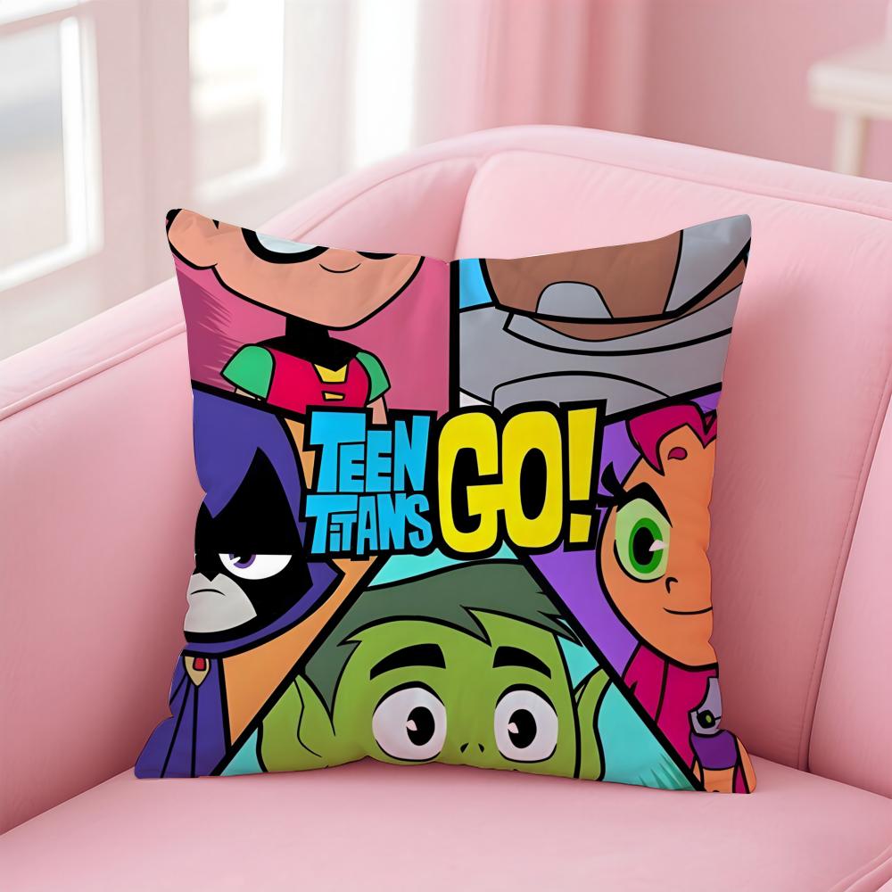 Fashion T-Teen Titans Gos Game Character Cushion Cover Pillowcase Short Plush Invisible Zipper Room Sofa Cushion Cover