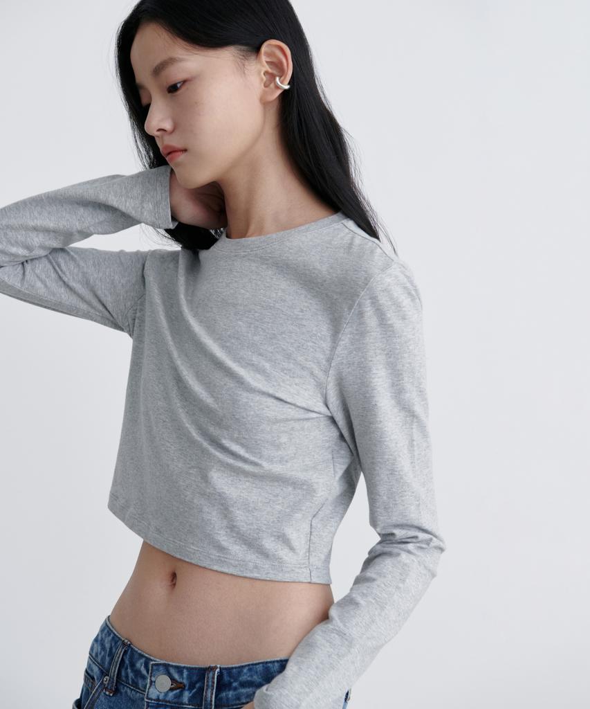 MUSINSA STANDARD WOMAN Women'S Slim Crop Crew Neck Long Sleeve T-Shirt [Medium Grey]