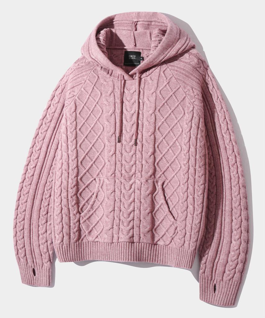 Dimiteulibeullaeg Heavyweight Cable Knit Hoodie_Dusty Pink