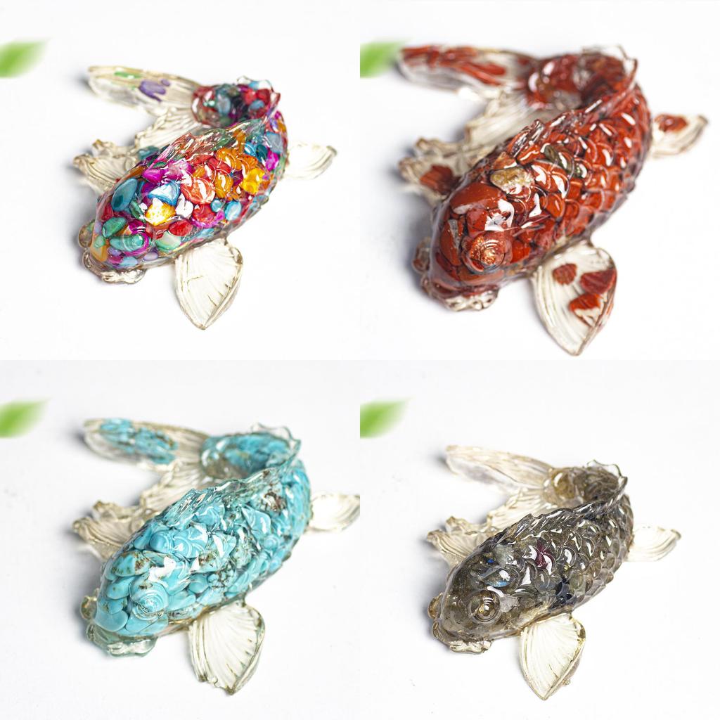 Decoración de Pez Koi de Resina con Fragmentos de Cristal Natural para Hogar Oficina Regalo