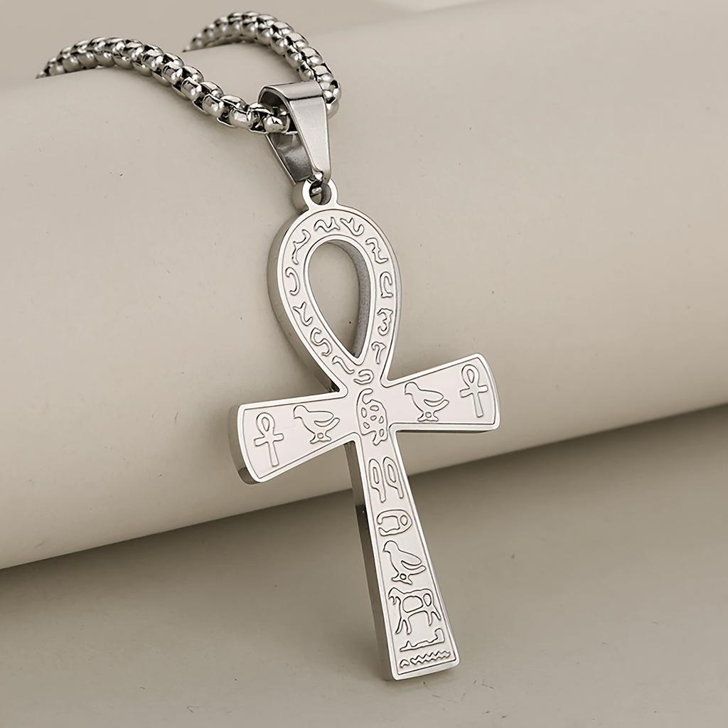Vintage Waterproof Non-Allergic Stainless Steel Ancient Egyptian Ankh Symbol Pendant Necklace for Men | 18K Gold Plated, Suitable for Daily Wear