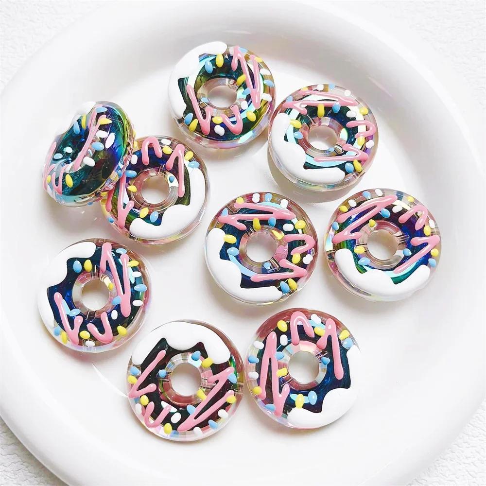 SW27 3Pcs Cute Colored Hand Painted Sweet Donut Meticulous Beads Exquisite Colorful Necklace Bracelet Diy Fashion Trend Beads