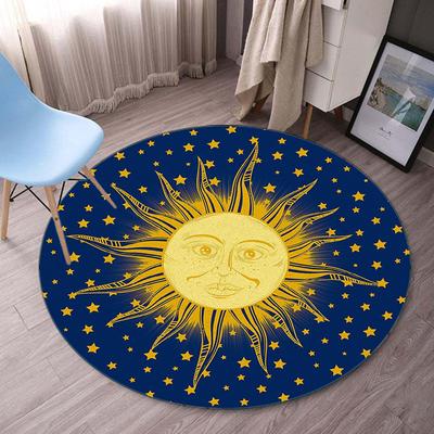1pc Vintage Sun Shape Round Rug - Crystal Velvet Non-slip Indoor and Outdoor Decorative Rug for Living Room and Bedroom