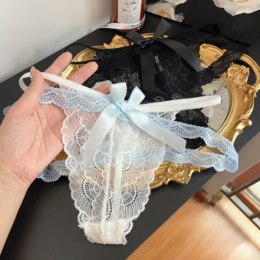 Women's Thong Sexy Lace Panties Women's Low Waist Pure Desire Bow Breathable Seamless Smooth and Soft Lingerie