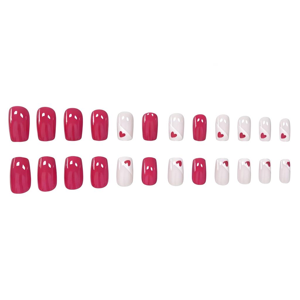 24 Pieces Of Manicure Rose Red Love Triangle Sweet Cool Babes Medium And Long Square Wearing Nail