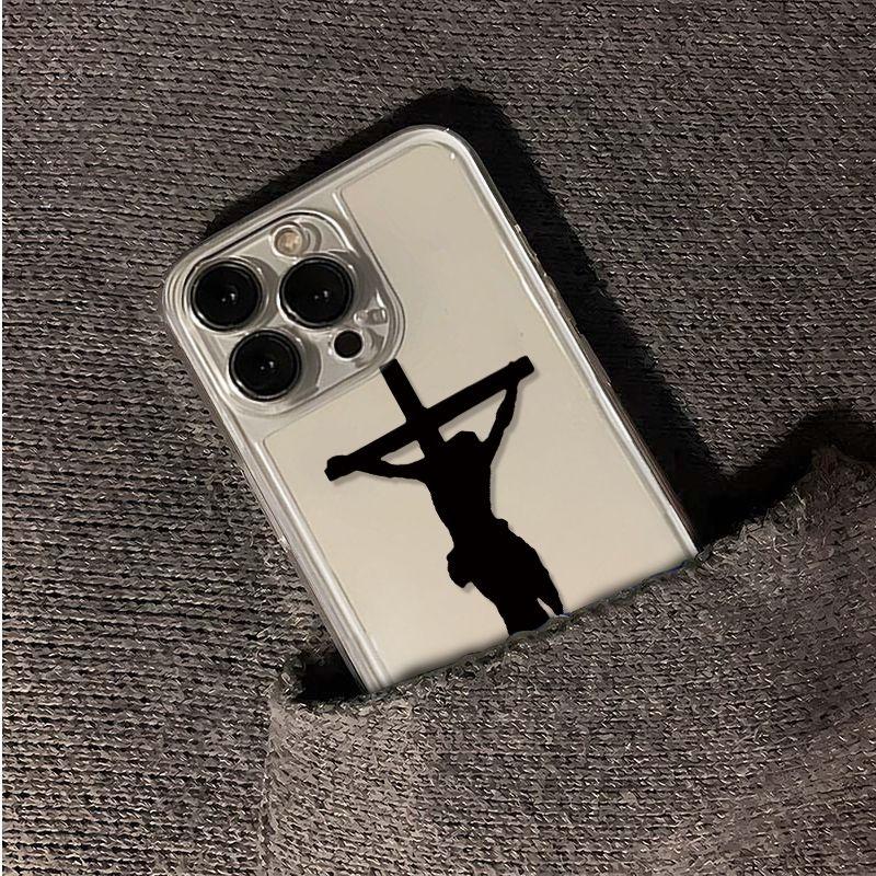 Jesus Cross Silhouette Print Phone Case for iPhone 17 16 15 14 13 12 11 16E Series Pro Max Plus Double Layer Protection