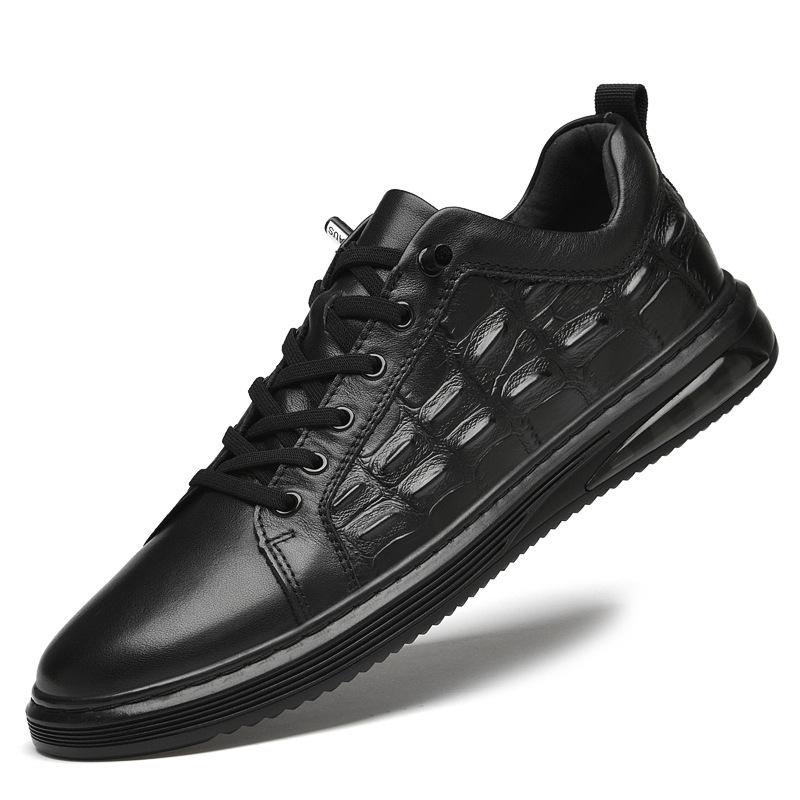Men's Trendy Cross White Low-Top Cowhide Casual Shoes - Soft Sole, Korean Style