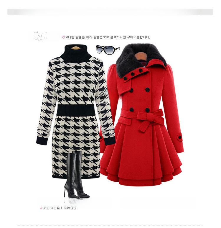 European & American Women's Slim Fit Double-Breasted Wool Coat with Fur Collar - 2024 Large Size Medium-Length Windbreaker