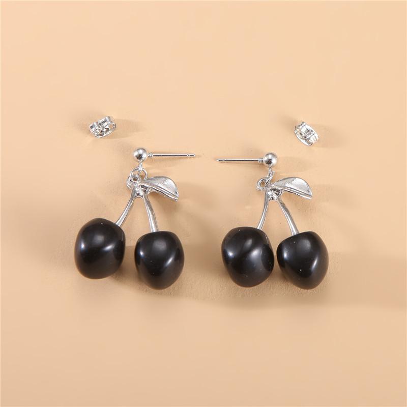 New Sweet Summer Red Transparent Cherry Fruit Fashion Long Ear Nail Earrings Fashion Black Anime Earring For Women Party Jewelry