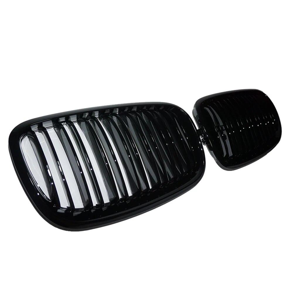 2PCS Bumper Kidney Grille Front Grill Double Slat Line For BMW X5 X6 E70 E71 2008-2013 Car Styling Gloss Black Racing Grills