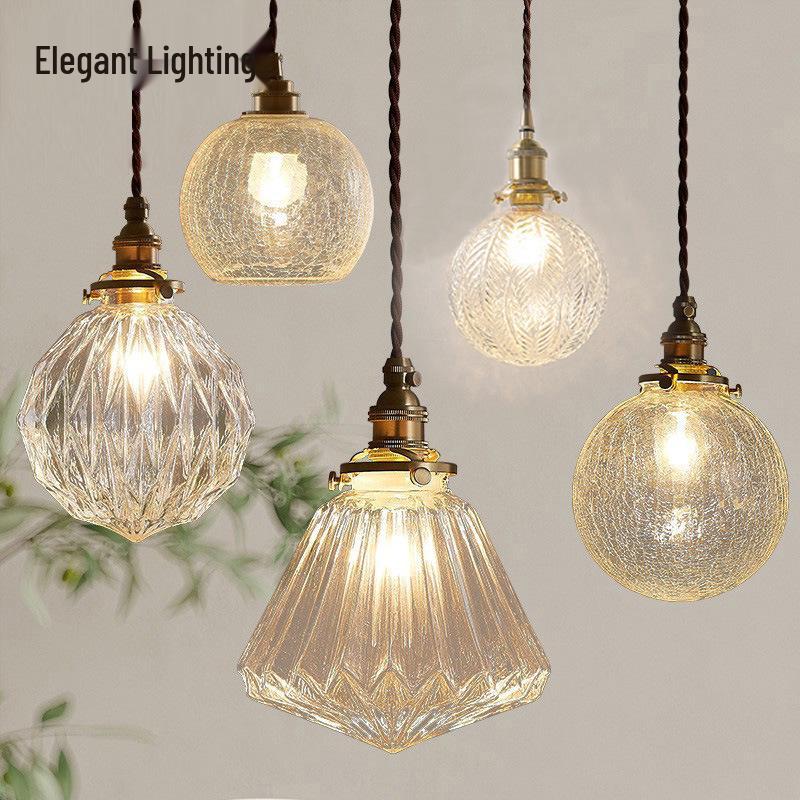 Nordic Minimalist Brass and Glass Pendant Light for Bedroom, Bedside, and Restaurant Ambience