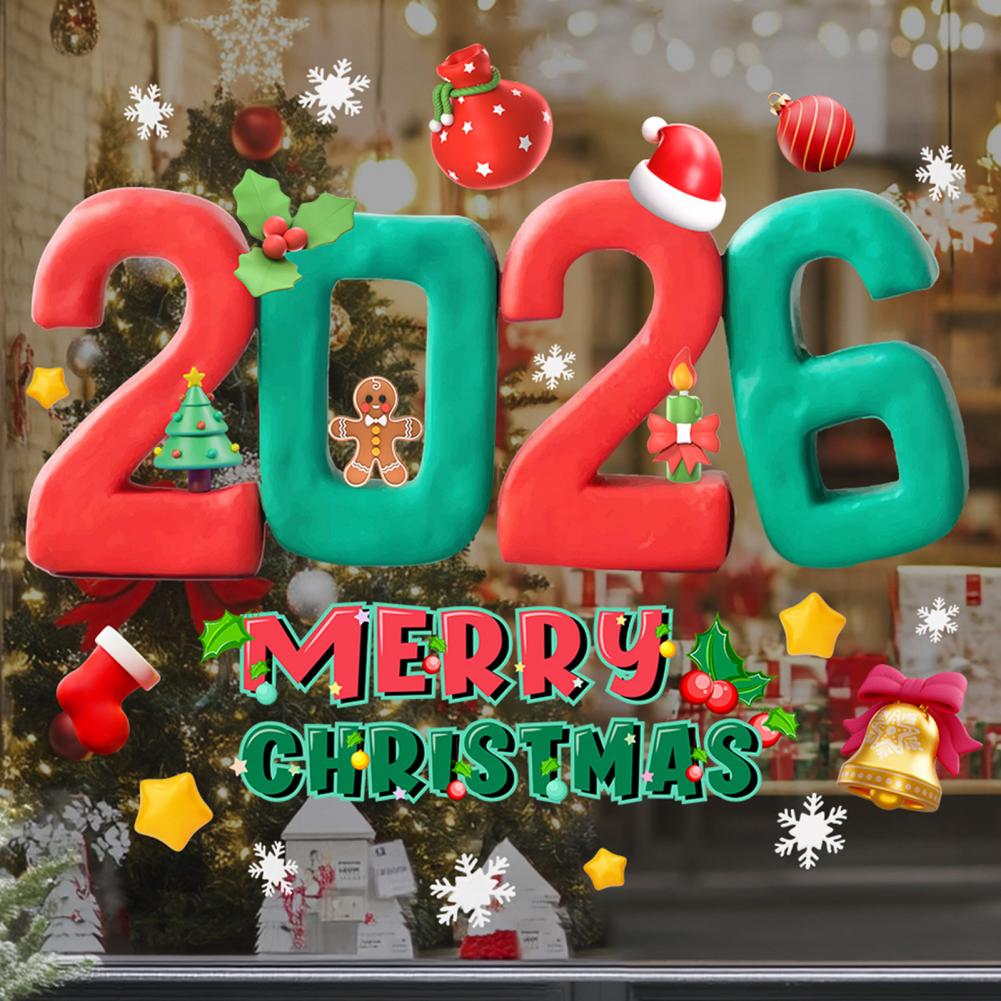 Christmas Glass Stickers 2026 Number Blessings Electrostatic Design Waterproof New Year Decal Festive Decoration