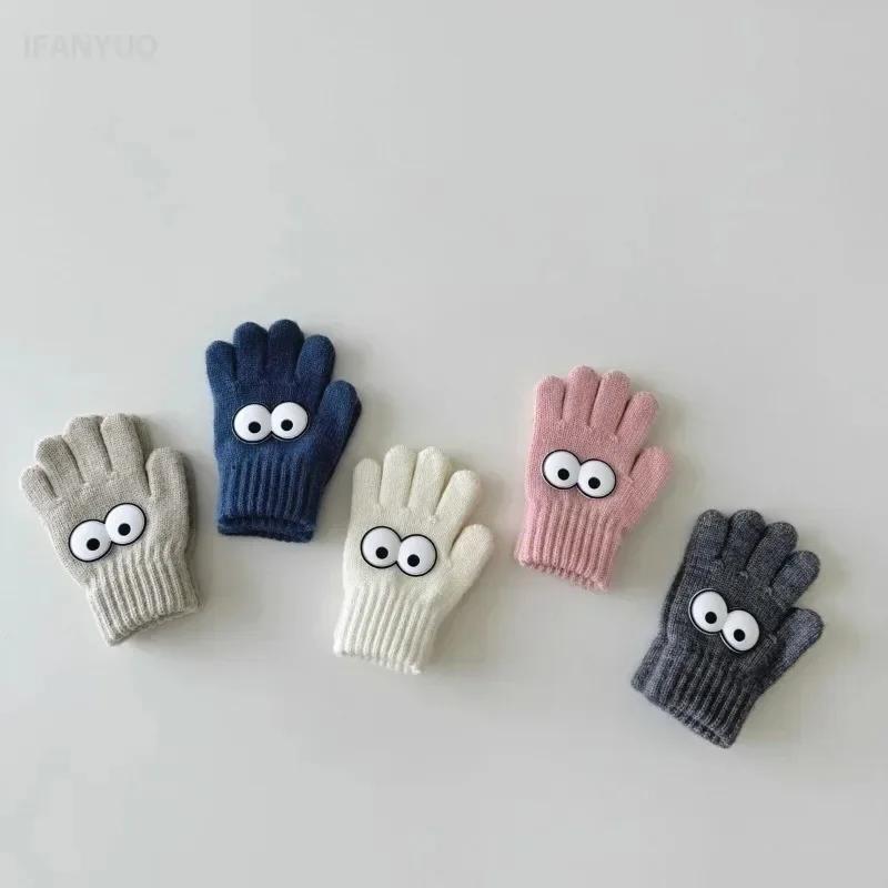 3-7Y Autumn Winter Children's Funny Gloves Autumn Winter Boys and Girls' Fingered Warm Knitted Woolen Five Finger Baby Gloves