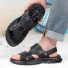 Summer New First-layer Cowhide Men's Casual Beach Shoes Middle-aged and Elderly Leather Slippers Open-toed Dad Sandals 2025
