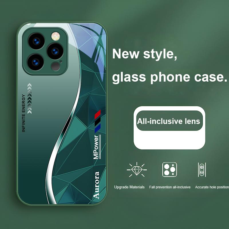 Geometric Element Black For IPhone 16 Plus 15 14 13 12 Mini 11 Pro Max X XS XR 7 8 Plus 2022 Tempered Glass Phone Case