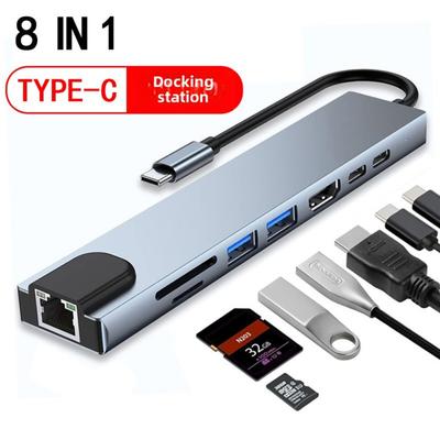8-in-1 USB-C-Hub Typ-C-zu-HDMI-Adapter mit Ethernet-USB-Anschlüssen Multiport-Dock für Laptop MacBook