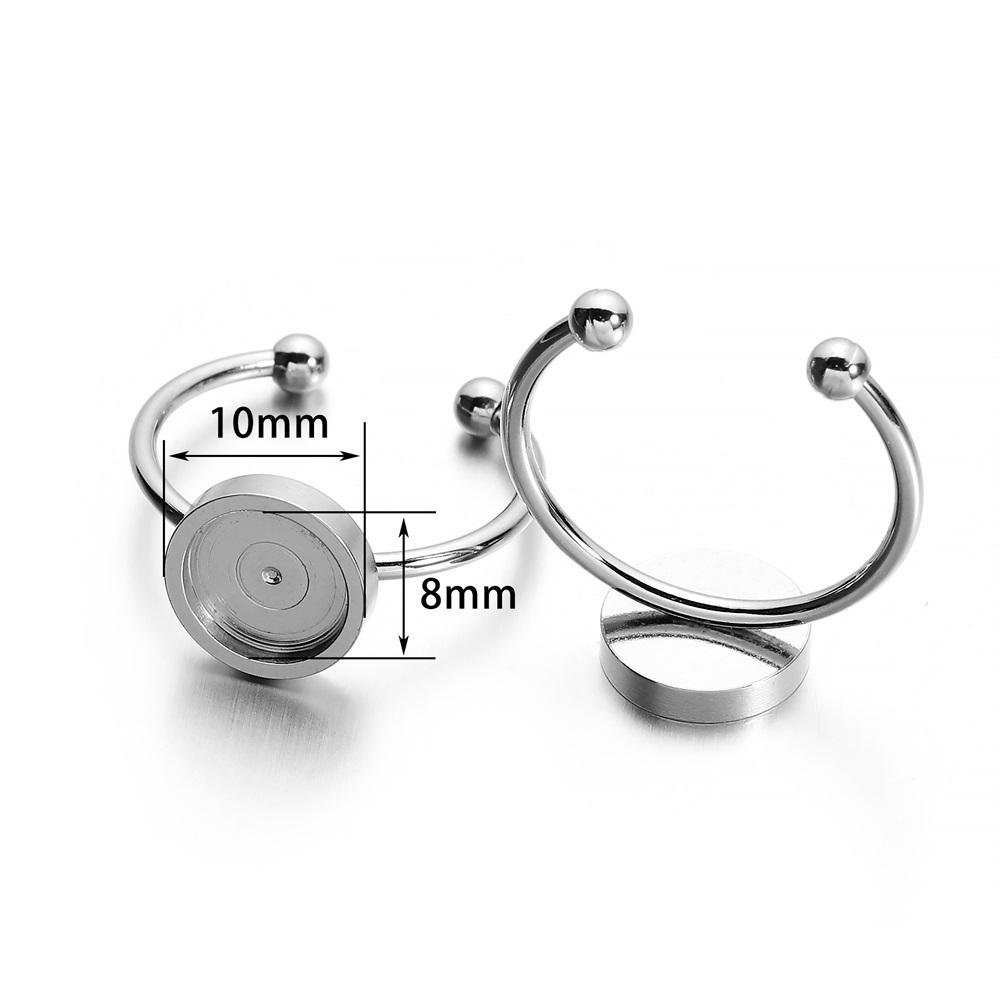 10Pcs/Lot 4-10mm Stainless Steel Adjustable Ring Settings Base Round Cabochons Cameo Settings for DIY Jewelry Making Accessories