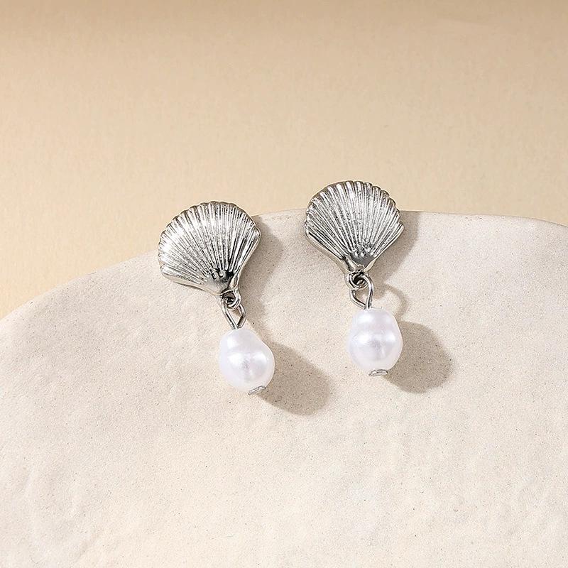  Creative Star Seashell Zircon Earrings 6 Piece Set for Women Electroplated Alloy Vacation Style Fresh and Sweet